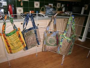 Shopping bags made by re-using Uganda sugar sacks and beautifully lined with matching trim. Suggested donation £5